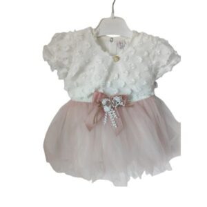 Rochita eleganta, cu tulle si bolero cu dantela, Alb/Roz pudrat