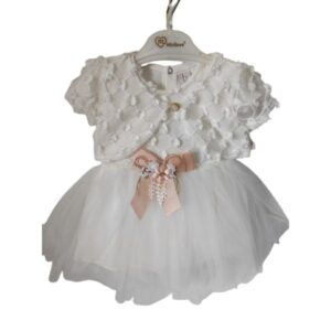 Rochita eleganta, cu tulle si bolero cu dantela, Alb