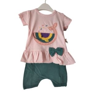 Compleu fete, tricou si pantaloni scurti, multicolor