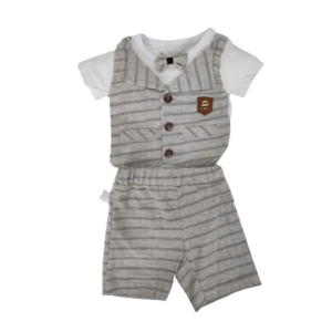 Compleu baiat, bumbac/poliester, gri deschis/alb