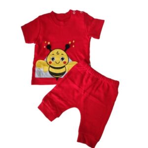 Compleu copii, bumbac, tricou cu imprimeu albinuta si pantaloni scurti
